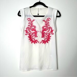 Sachin + Babi Boho White and Pink Embroidered Floral Paisley Top